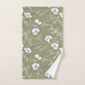 ミニマルフローラホワイトラインアートオリーブグリーン バスタオルセット (ハンドタオル)