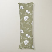 ミニマルフローラホワイトラインアートオリーブグリーン ボディピロー (正面縦)