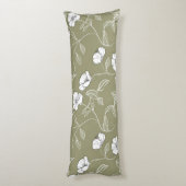 ミニマルフローラホワイトラインアートオリーブグリーン ボディピロー (裏面 (縦))