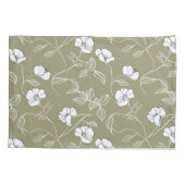 ミニマルフローラホワイトラインアートオリーブグリーン 枕カバー (裏面)