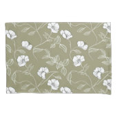 ミニマルフローラホワイトラインアートオリーブグリーン 枕カバー (正面)