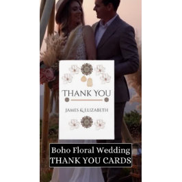 ミニマルフローラボホ結婚フォト サンキューカード