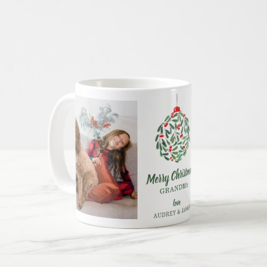 ミニマルフローラボール | 2フォトコラージュのクリスマス コーヒーマグカップ (正面左)