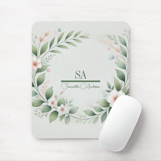 ミニマルフローラマウスパッド | モノグラパーソナライズされたム マウスパッド (マウス)