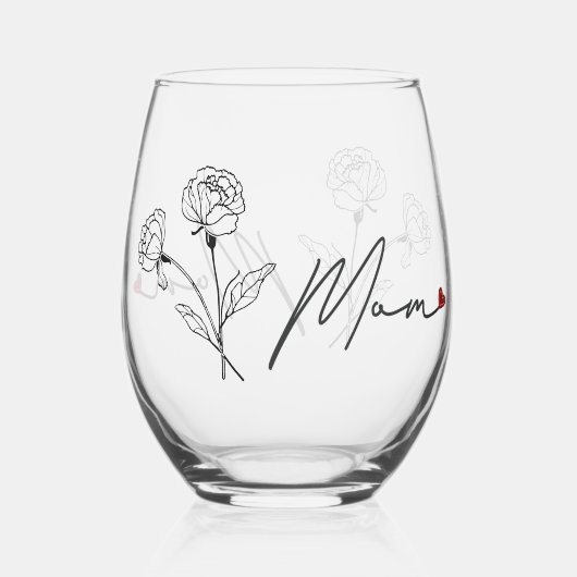 ミニマルフローラマママギフトハート ステムなしワイングラス (裏面)