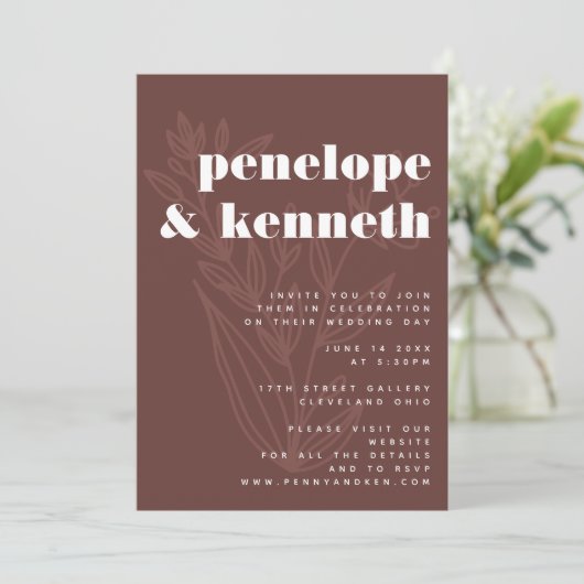 ミニマルフローララインアートウ素朴ム結婚ズ 招待状 (スタンド正面)