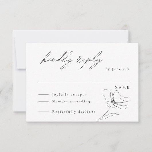 ミニマルフローララインアートエンクロージャカード 出欠カード (正面)