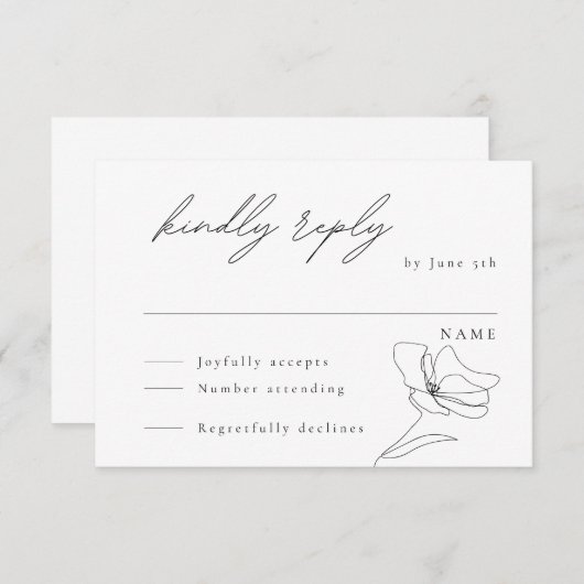 ミニマルフローララインアートエンクロージャカード 出欠カード (正面/裏面)