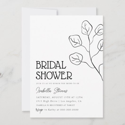 ミニマルフローララインアートブライダルシャワー 招待状 (正面)