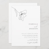 ミニマルフローララインアート結婚式招待状 招待状 (正面/裏面)