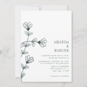 ミニマルフローララインアート結婚式招待状 招待状 (正面)