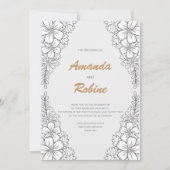 ミニマルフローララインアート結婚式招待状 招待状 (正面)