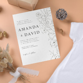 ミニマルフローララインアート結婚式招待状 招待状