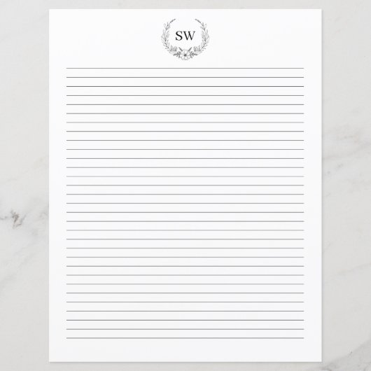 ミニマルフローラリースモノグラム文房具紙 (正面)