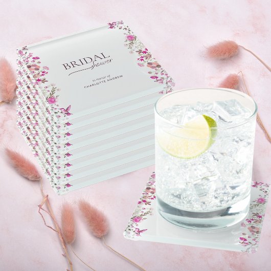 ミニマルフローラルビーバラブライダルシャワー ガラスコースター