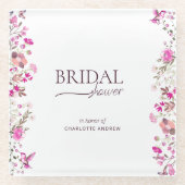 ミニマルフローラルビーバラブライダルシャワー ガラスコースター (正面)