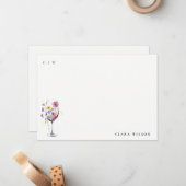 ミニマルフローラワイングラス結婚ズ ノートカード (正面/裏面インサイチュ)