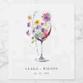 ミニマルフローラワイングラス結婚ズ ワインラベル (シングルラベル)