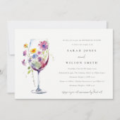 ミニマルフローラワイングラス結婚ズ 招待状 (正面)