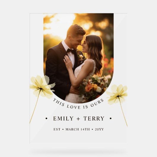 ミニマルフローラ写真結婚の歓迎フロステッド アクリルサイン (正面)