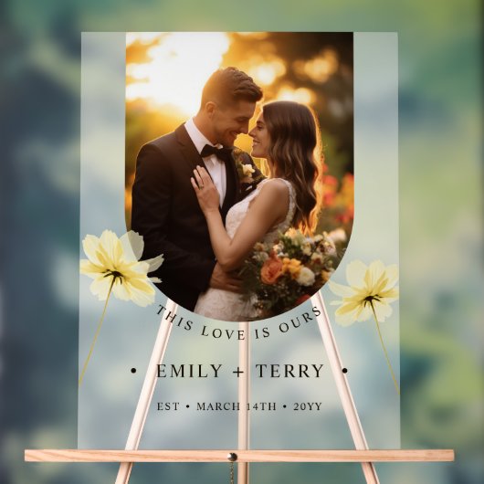 ミニマルフローラ写真結婚の歓迎フロステッド アクリルサイン (ニュートラル)