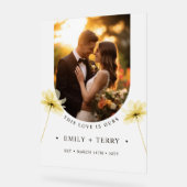 ミニマルフローラ写真結婚の歓迎フロステッド アクリルサイン (傾斜)