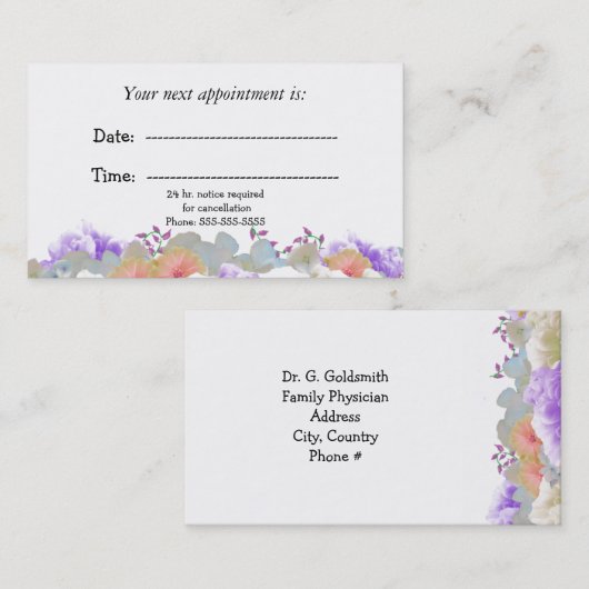 ミニマルフローラ医療アポイントメントカード 予約カード (正面/裏面)