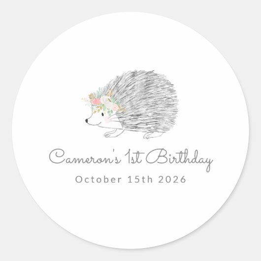 ミニマルフローラ山嵐かわいい1歳の誕生日 ラウンドシール (正面)