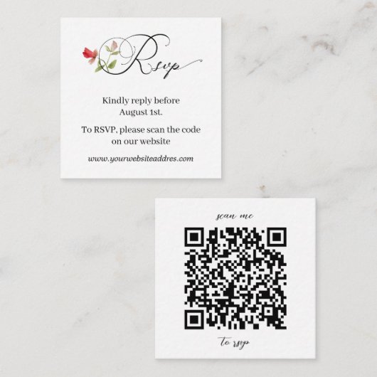 ミニマルフローラ手書き結婚式RSVP エンクロージャーカード (正面/裏面)