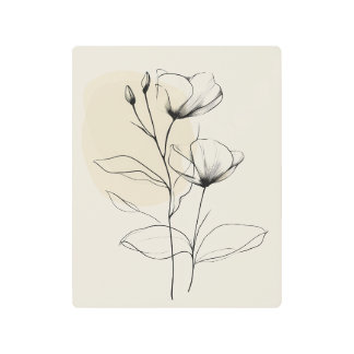 ミニマルフローラ抽象芸術ラインアート メタルプリント