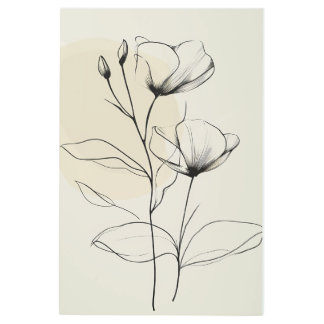 ミニマルフローラ抽象芸術ラインウォールアート メタルプリント