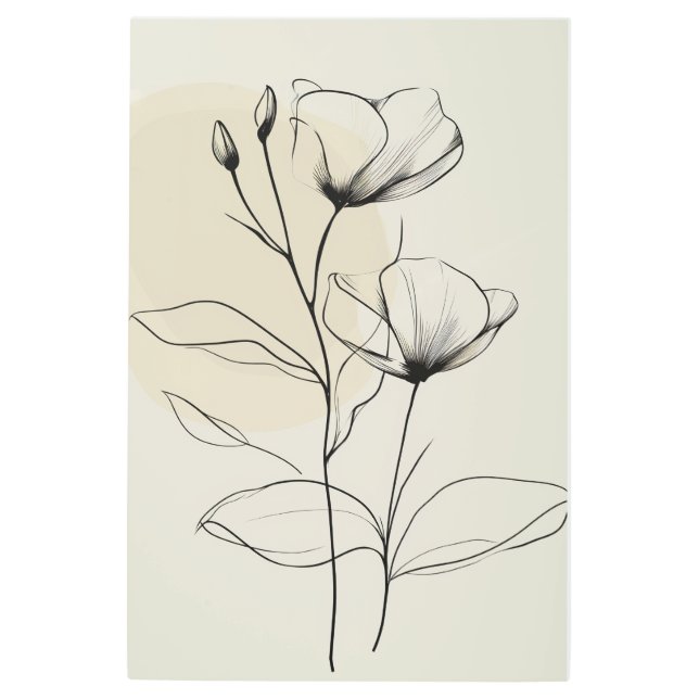 ミニマルフローラ抽象芸術ラインウォールアート メタルプリント (正面)