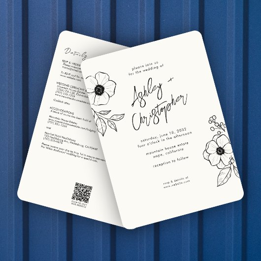 ミニマルフローラ植物性ホワイトオールインワン結婚ズ 招待状