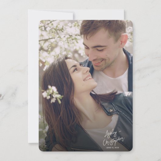 ミニマルフローラ植物苔グリーンフォトズ結婚ス 招待状 (裏面)