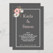 ミニマルフローラ水彩グレー結婚ズ 招待状 (正面/裏面)