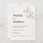 ミニマルフローラ白黒エレガントな結婚式 招待状 (正面)