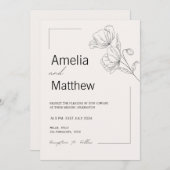 ミニマルフローラ白黒エレガントな結婚式 招待状 (正面/裏面)