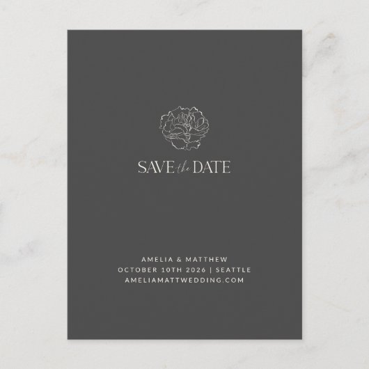 ミニマルフローラ白黒Boho日付を保存 ポストカード (正面)