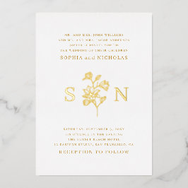 ミニマルフローラ結婚ズ | ラグジュアリー金ゴールドモノグラム 箔招待状