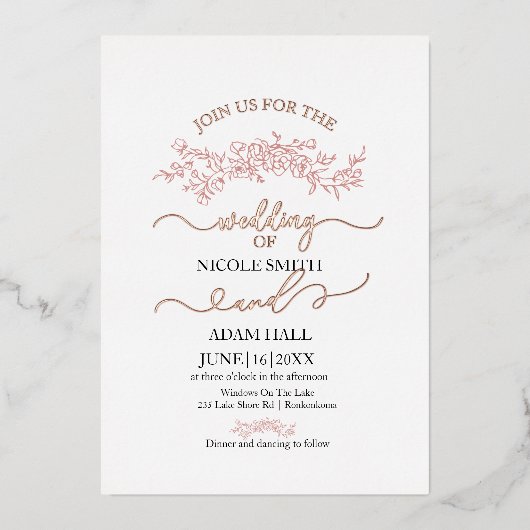 ミニマルフローラ結婚式招待状 | ボエレガントット 箔招待状 (正面)