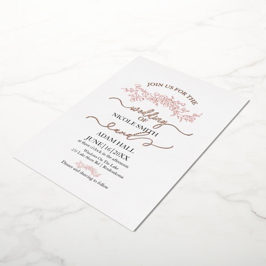 ミニマルフローラ結婚式招待状 | ボエレガントット 箔招待状 (回転した状態)