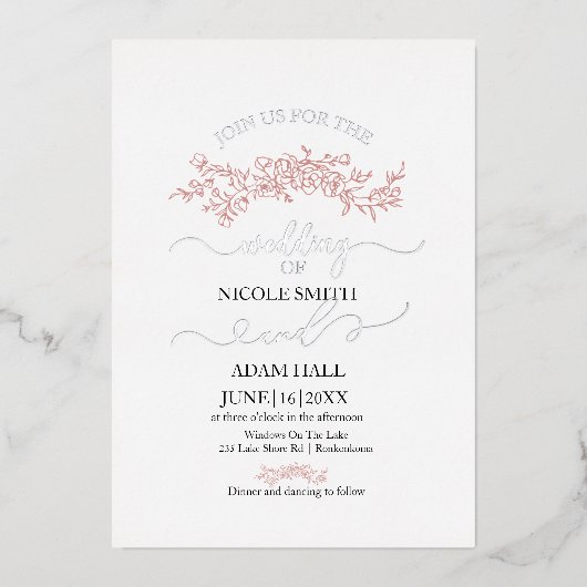 ミニマルフローラ結婚式招待状 | ボエレガントット 箔招待状 (正面)