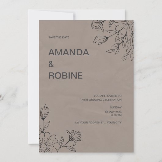 ミニマルフローラ結婚式招待状 招待状 (正面)