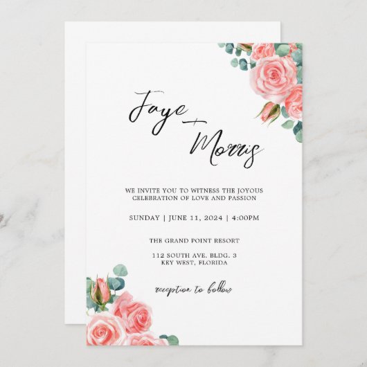 ミニマルフローラ結婚式招待状 招待状 (正面/裏面)