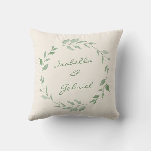 ミニマルフローラ緑リース パーソナライズされた クッション (裏面)