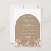 ミニマルフローラbohoアーチ写真秋秋結婚の 招待状 (正面)