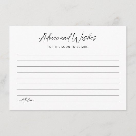ミニマルブライダルシャワーアドバイスカード エンクロージャーカード (正面)
