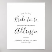 ミニマルブライダルシャワーアドレスと封筒のサイン ポスター (正面)