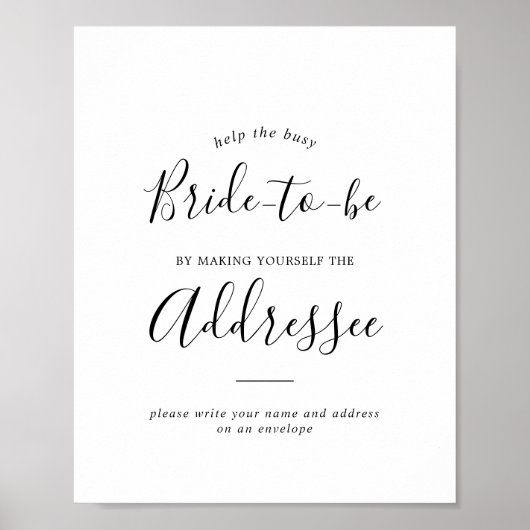 ミニマルブライダルシャワーアドレスと封筒のサイン ポスター (正面)