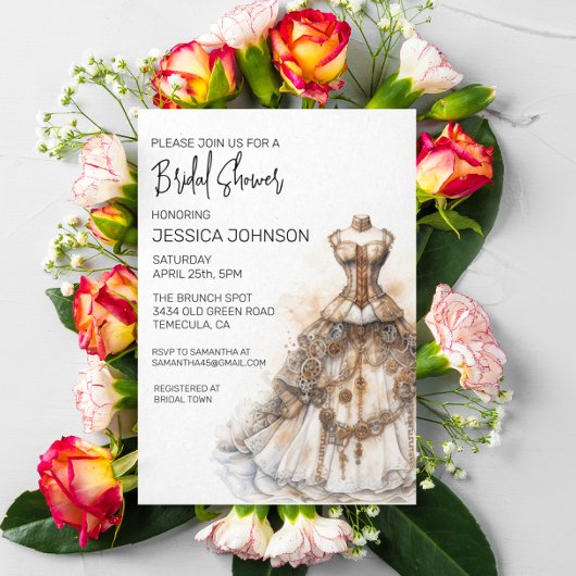 ミニマルブライダルシャワーステームパンクモダン 招待状